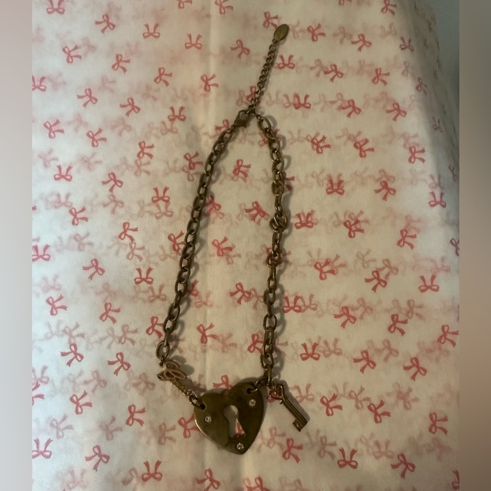 Brass Heart Lock and Key Necklace